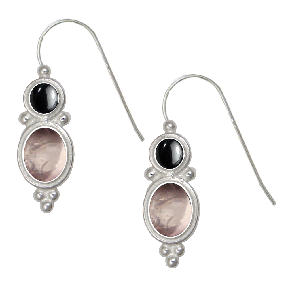 Sterling Silver Drop Dangle Earrings Rose Quartz And Hematite